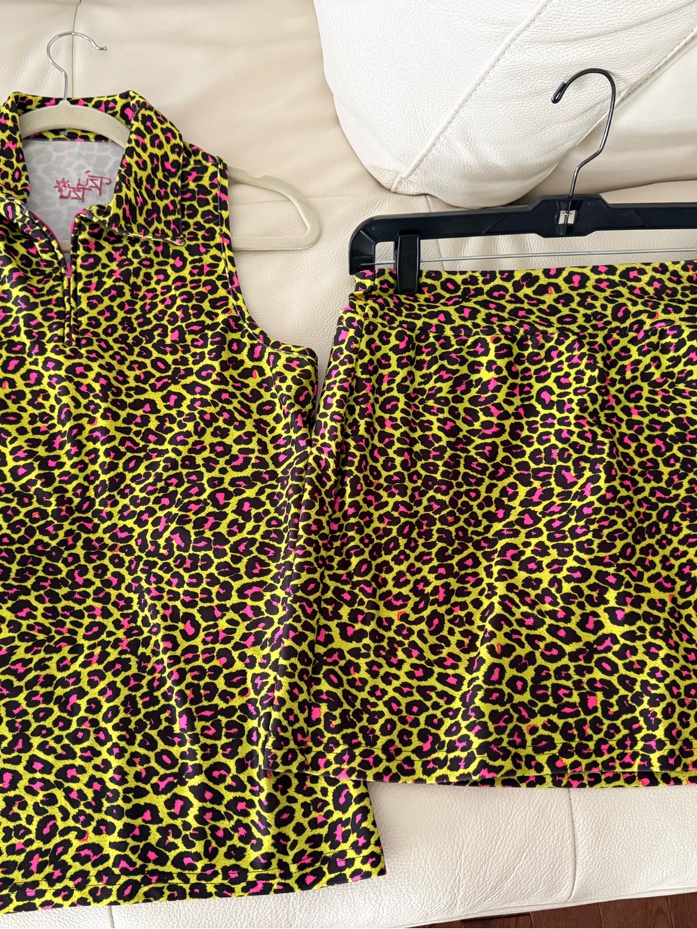 Tzu Tzu Sport Neon Leopard Print Top & Skirt Set